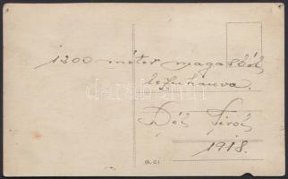 1918 "1200 méter magasból lezuhanva". Fotó egy repülőgéproncsról Dél-Tirolból, hátoldalán ...