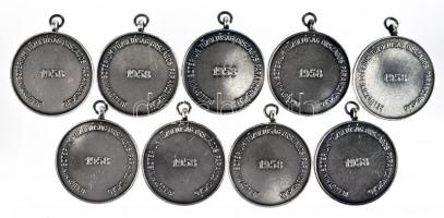 1958. "15 éves Önkéntes tűzoltói szolgálatért" fém kitüntetés szalag nélkül (9db) T:1,2