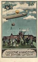 'Moderne Himmelfahrt des Zeppelins-Luftschiff' airship to heaven, humour (small tear)