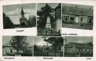 Kerecsend, templom, Hősök emlékműve, Hangya, községháza, iskola