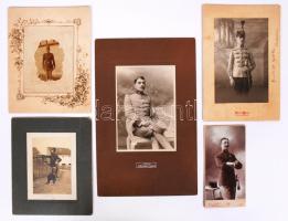 1900-1915 5db keményhátú katonai fotó klf egyenruhákkal, klf méretben /  Mainly k.u.k military photos