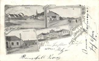 Köpcsény, Kittsee; posta, Fő utca, templom, kastély / post office, Main street, church, castle, floral (EK)