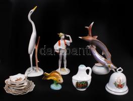 Porcelán nagy tétel, 4 db figura sérült, jelzettek, egy része kézzel festett