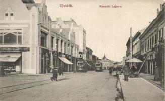 Újvidék Kossuth utca, cipőgyár / street, shoe factory, trams