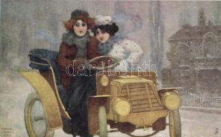 'Flashing Motorists. Connoisseur Postcard 2709.' automobile, Raphael Tuck Oilette s: Raphael Kirchner