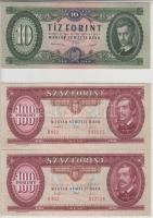 1949. 10Ft + 1993. 100Ft (2x) egymásutáni sorszámmal T:II