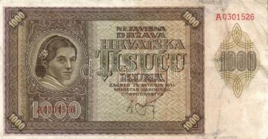 Horvátország 1941. 10K + 100K + 1000K T:I Croatia 1941. 10 Kuna + 100 Kuna + 1000 Kuna C:UNC