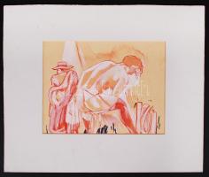 Jelzés nélkül: Örömlány munka után. Vegyes technika, papír, 15×20 cm