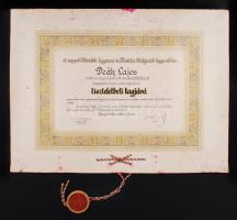 1930 A szegedi Délvidéki Egyetemi és Fiskolai Hallgatók Egyesülete tiszteletbeli taggá választó oklevele, 49x65cm