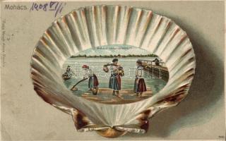Mohács vízhordó lányok, kagyló, Emb. litho (EB)