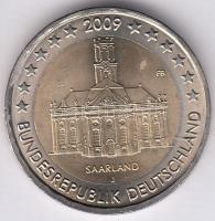 Németország 2009J 2E "Szár-vidék" T:1-
Germany 2009J 2 Euro "Saarland" C:AU