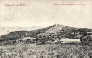 Fonyód-fürdő, kilátás a Szarvas szállodából a várhegyre, Divald (EB)
