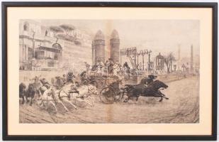 cca 1890 Richard Bong: Fogathajtás - Római jelenet. Fametszet, paszpartuzva, üvegezett keretben /  Woodcut in frame, 37x57cm