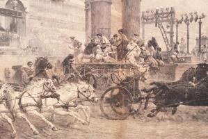 cca 1890 Richard Bong: Fogathajtás - Római jelenet. Fametszet, paszpartuzva, üvegezett keretben / 
W...