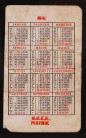1941 Piatnik kártyanaptár, sarka tépett