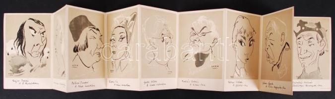 Cca 1960 Edingerné Balázs Márta (EDMA): Színész karikatúrák 10 darabos kihajtható leporello