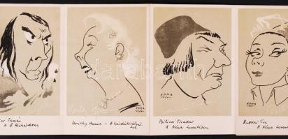 Cca 1960 Edingerné Balázs Márta (EDMA): Színész karikatúrák 10 darabos kihajtható leporello