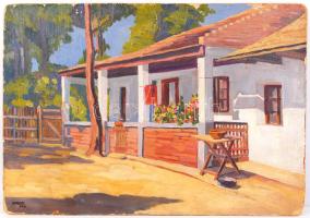 Szigeti 943 jelzéssel: Napos udvar. Olaj, karton, 35x50cm