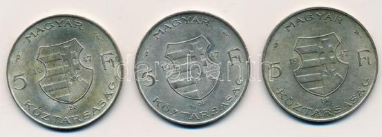 1947. 5Ft Ag "Kossuth" (3x) T:2-,3