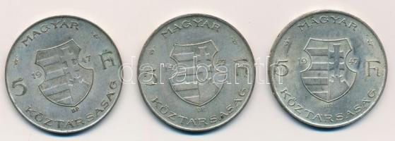 1947. 5Ft Ag "Kossuth" (3x) T:2-,3