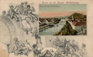 Graz, Grazer Herbstmesse / bridge, wine barrel, revelry