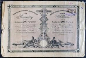 Budapest 1926. "Magyar Általános Kőszénbánya Részvénytársulat" 10 részvénye egyenként 200P-ről, szelvényekkel T:III