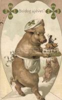 New Year, pigs, litho (EK)