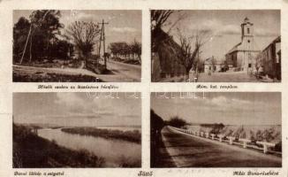 Süttő, Hősök szobra az ötszáz éves hársfával, Római katolikus templom, Duna, műút