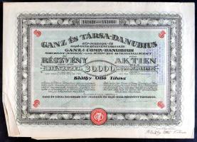 Budapest 1923. "Ganz és Társa Villamossági - Gép - Waggon - és Hajógyár Részvénytársaság" 5 részvénye egyenként 20.000K-ról, német és magyar nyelven szelvényekkel, bélyegzéssel, Bláthy Ottó Titusz nevére szólóan T:III