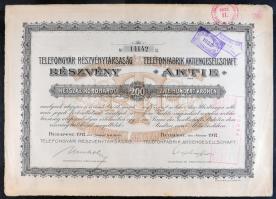 Budapest 1911-1921. "Telefongyár Részvénytársaság részvénye 200K-ról (3x) + 25 részvénye egyenk...