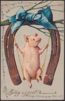 New Year, pig, litho, Emb. (EK)