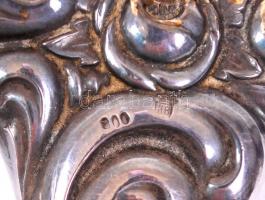 cca 1900 Növényi díszítésű, poncolt, ezüst (Ag) kézi tükör 800-as tisztaságú jelzéssel, osztrák-magy...