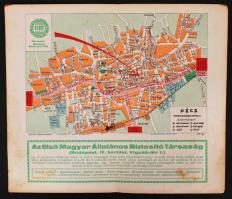 cca 1930 Stoits György: Pécs autóstérképe autós reklámokkal a hátán 23x28 cm
