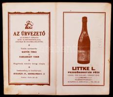 cca 1930 Stoits György: Pécs autóstérképe autós reklámokkal a hátán 23x28 cm