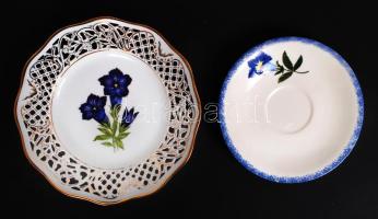 SS. Meissen sérült csészealj, d:15 cm, Schumann Arzberg áttört tányér, jelzett, hibátlan, d:19 cm