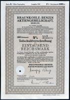 Németország / Berlin 1940. Barnaszén-Benzin Részvénytársaság 4db részvénye A,B,G,K sorozat T:II Germany / Berlin 1940. "Braunkohle-Benzin Aktiengesellschaft" 4pcs of shares with different serials C:XF