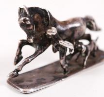 1867-1872 Ló, lovas és kutyája. 750/1000 tisztaságú ezüst (Ag) figura monarchiabeli jelzéssel, VV me...