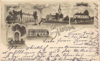 Arbesthal, school, church, post, litho