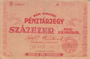 1946. 100.000AP nem kamatozó Pénztárjegy "Másra Át Nem Ruházható" T:III