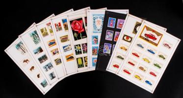 143 db szovjet gyufacímke kartonokra felragasztva komplett motívum sorozatok virág, állat, autó, épületek