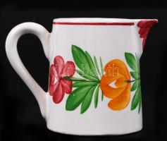 Francia Sarreguemines fajansz kiöntő, kézzel festett, jelzett, hibátlan, m:9 cm