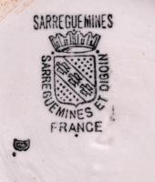 Francia Sarreguemines fajansz kiöntő, kézzel festett, jelzett, hibátlan, m:9 cm