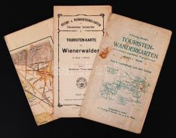 3 db 1905-1930 osztrák turista térkép, egyiken kis szakadásokkal, 30×20-40×50 cm