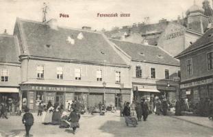 Pécs, Ferenciek utca, Reeh Vilmos, Günsberger Lajos és Bayer Ferenc kereskedései (Rb)