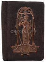 1918-1922 Szecessziós figurális domborművel díszített emlékkönyv egy-két rajzzal, számos bejegyzéssel