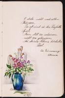 1918-1922 Szecessziós figurális domborművel díszített emlékkönyv egy-két rajzzal, számos bejegyzésse...