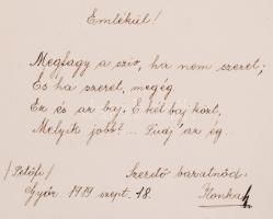 1918-1922 Szecessziós figurális domborművel díszített emlékkönyv egy-két rajzzal, számos bejegyzésse...