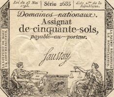 Franciaország 1793. "Assignat" 50Sol T:I