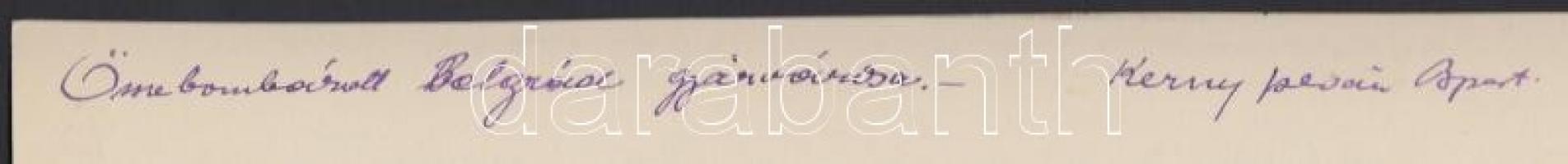 Cca 1914-1918 Kerny István (1879-1963): Belgrád gyárvárosa lebombázva; Vintage fotó, hátoldalán feli...