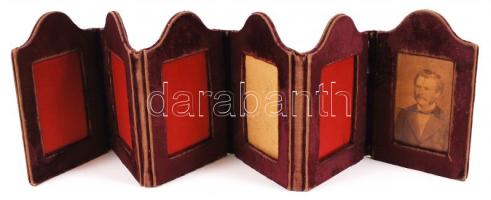 cca 1890 6 férőhelyes kihajtható bársony fotótartó vizitkártya méretű fotóknak / Photo holder